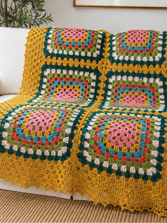 Other Other - Handmade Crochet Granny Square Multicolor Colorful Throw Blanket
